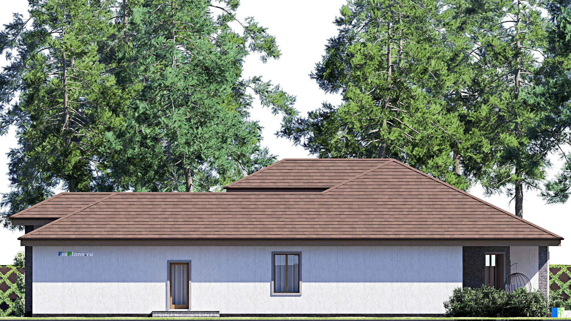 F-17225 - Проект одноэтажного дома 20 на 24, площадью 300 м² с террасой, гаражом на 2 машины и 4 спальнями