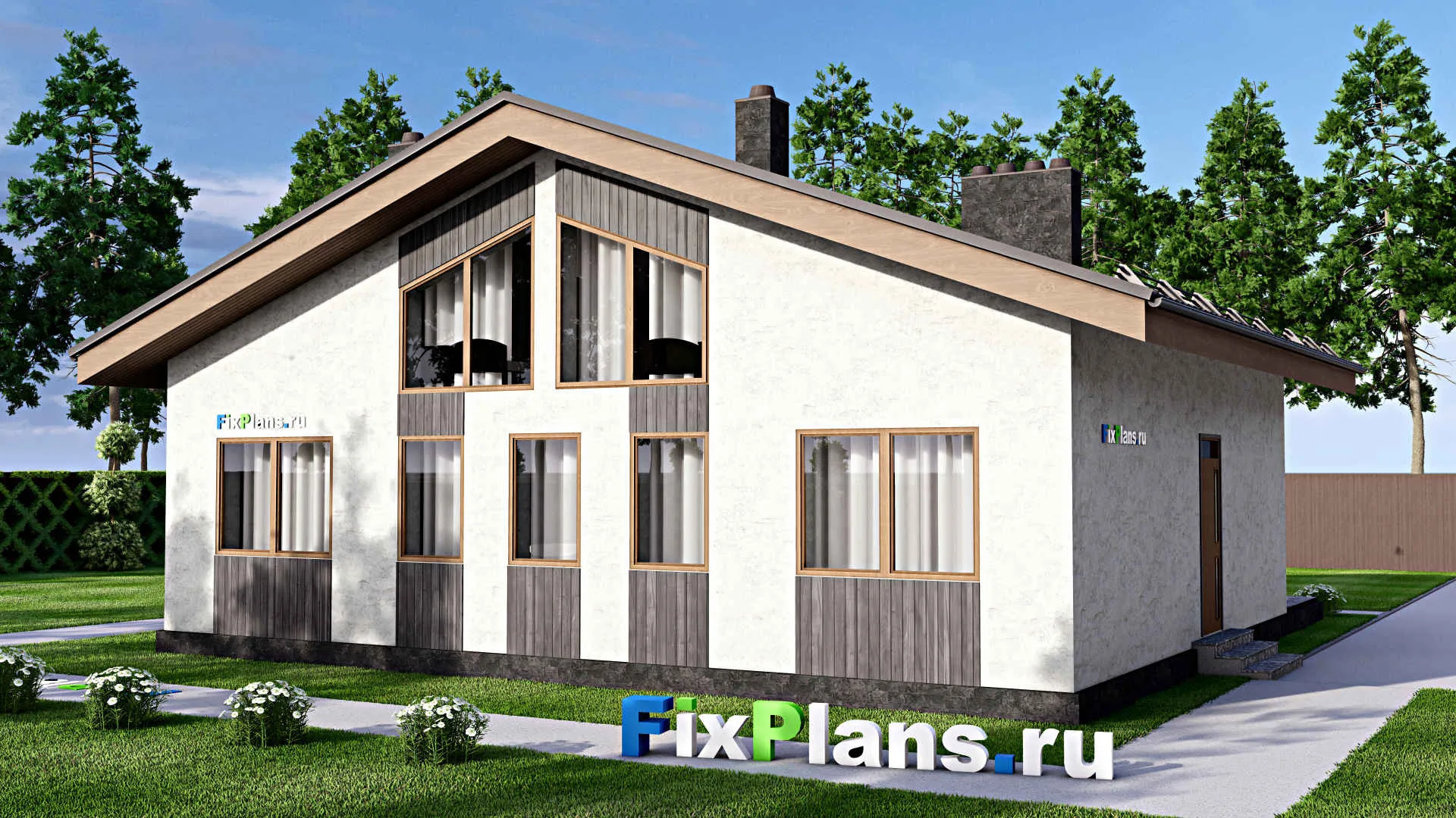 F-14534 - Проект дома с мансардой 13 на 14, площадью 160 м² с террасой и 4 спальнями