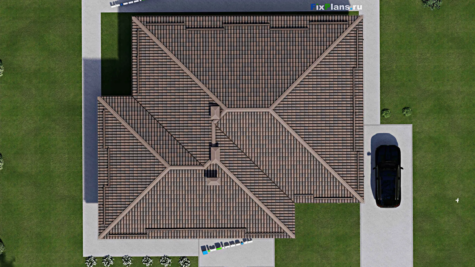 F-9368 - План одноэтажного дома 15 на 18, площадью 190 м² с 4 спальнями