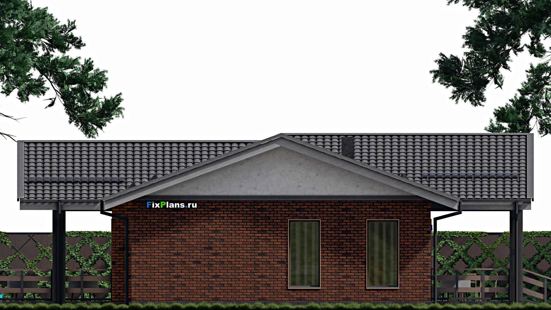 F-0512 - План одноэтажного дома 13 на 20, площадью 200 м² с террасой и 1 спальнями