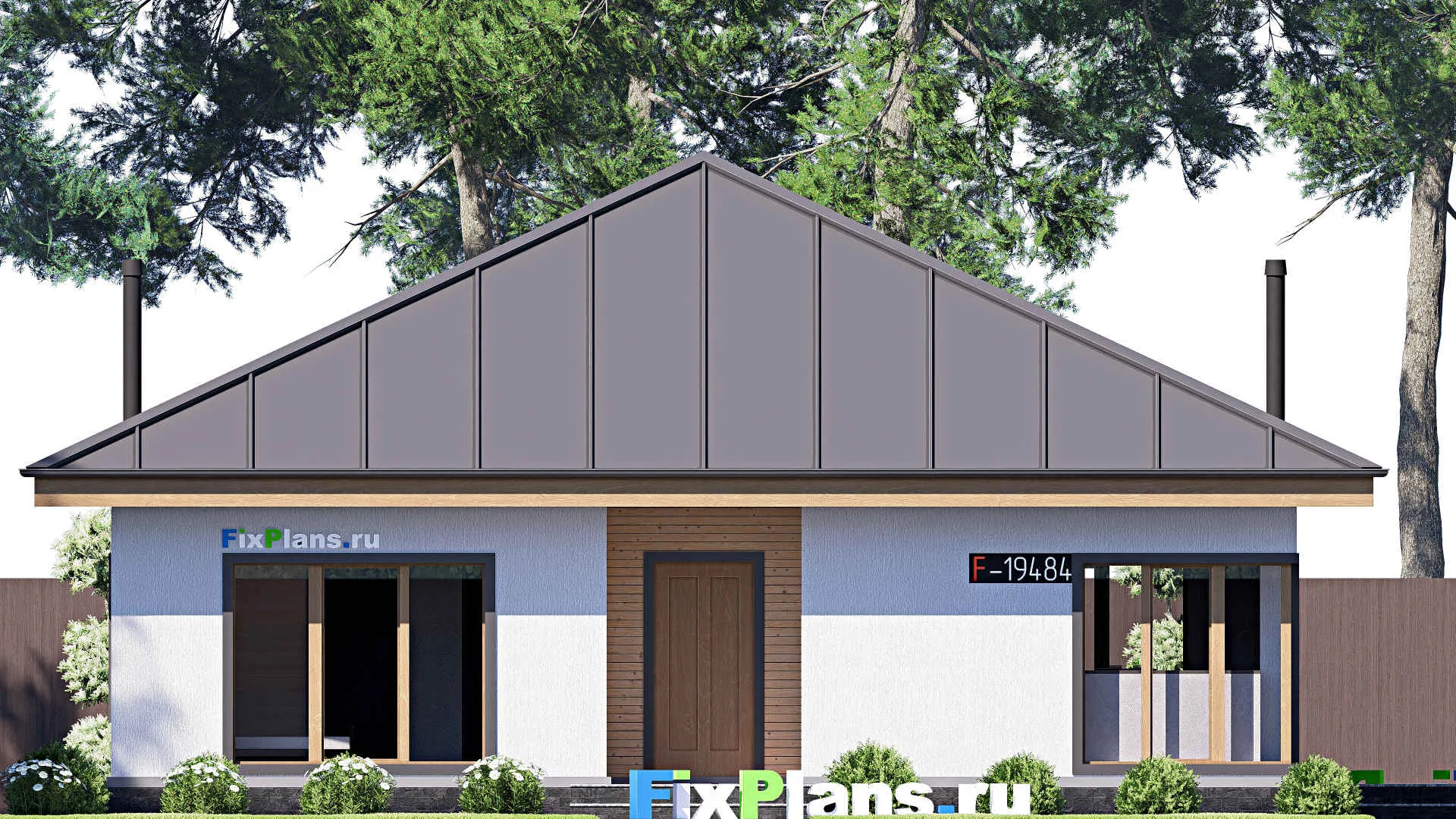 F-19484 - Проект одноэтажного дома 14 на 15, площадью 140 м² с террасой и 3 спальнями