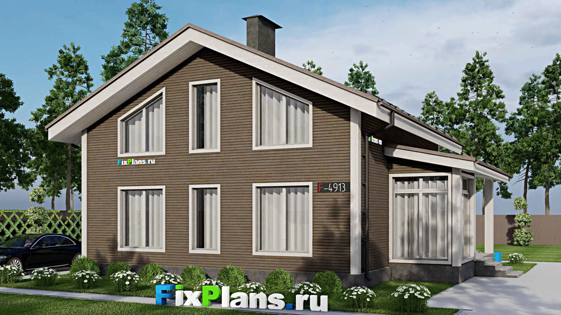 F-4913 - Проект дома с мансардой 11 на 13, площадью 160 м² с террасой и 5 спальнями