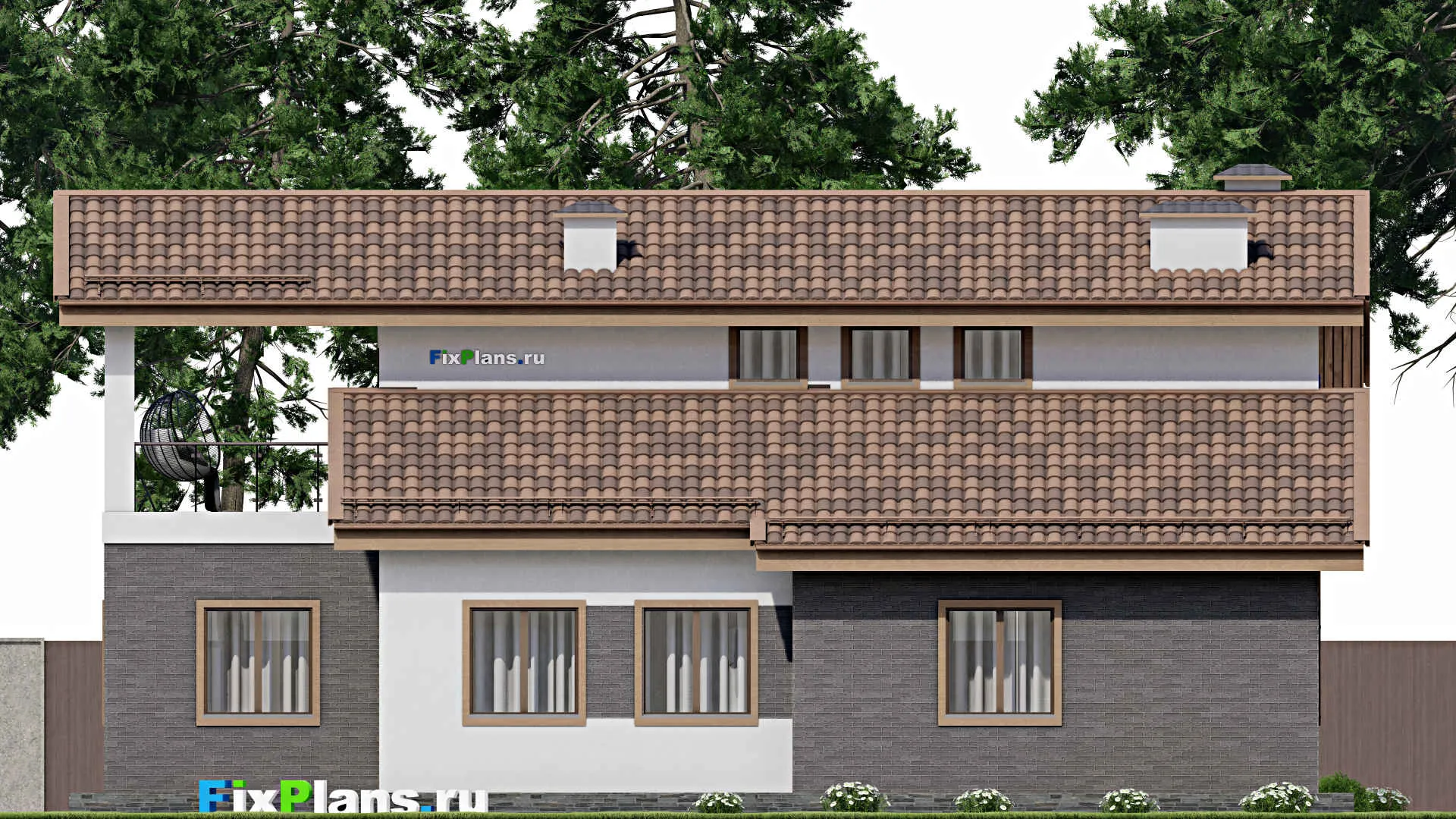 F-7379 - Планы дома с мансардой 11 на 17, площадью 180 м² с балконом и 3 спальнями