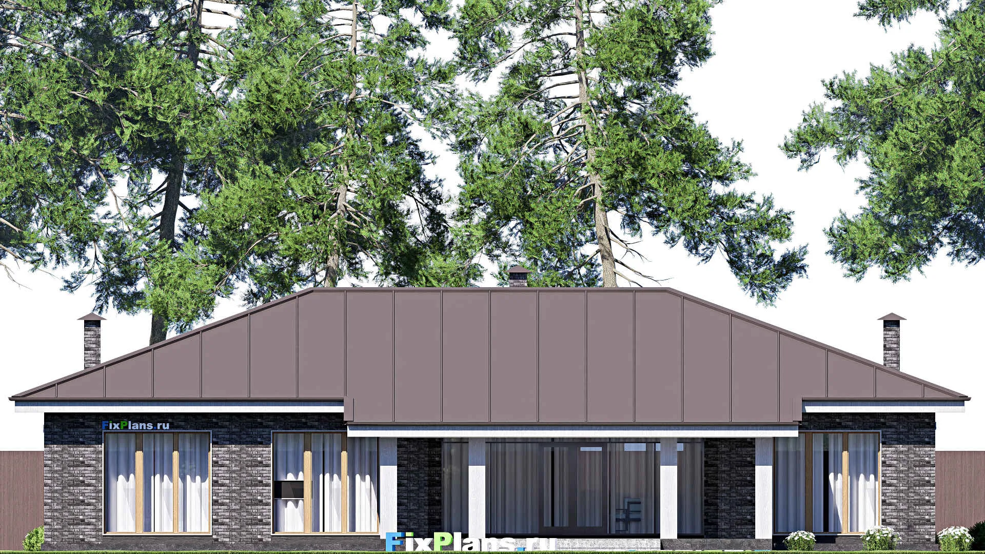 F-17747 - План одноэтажного дома 15 на 21, площадью 220 м² с террасой и 3 спальнями