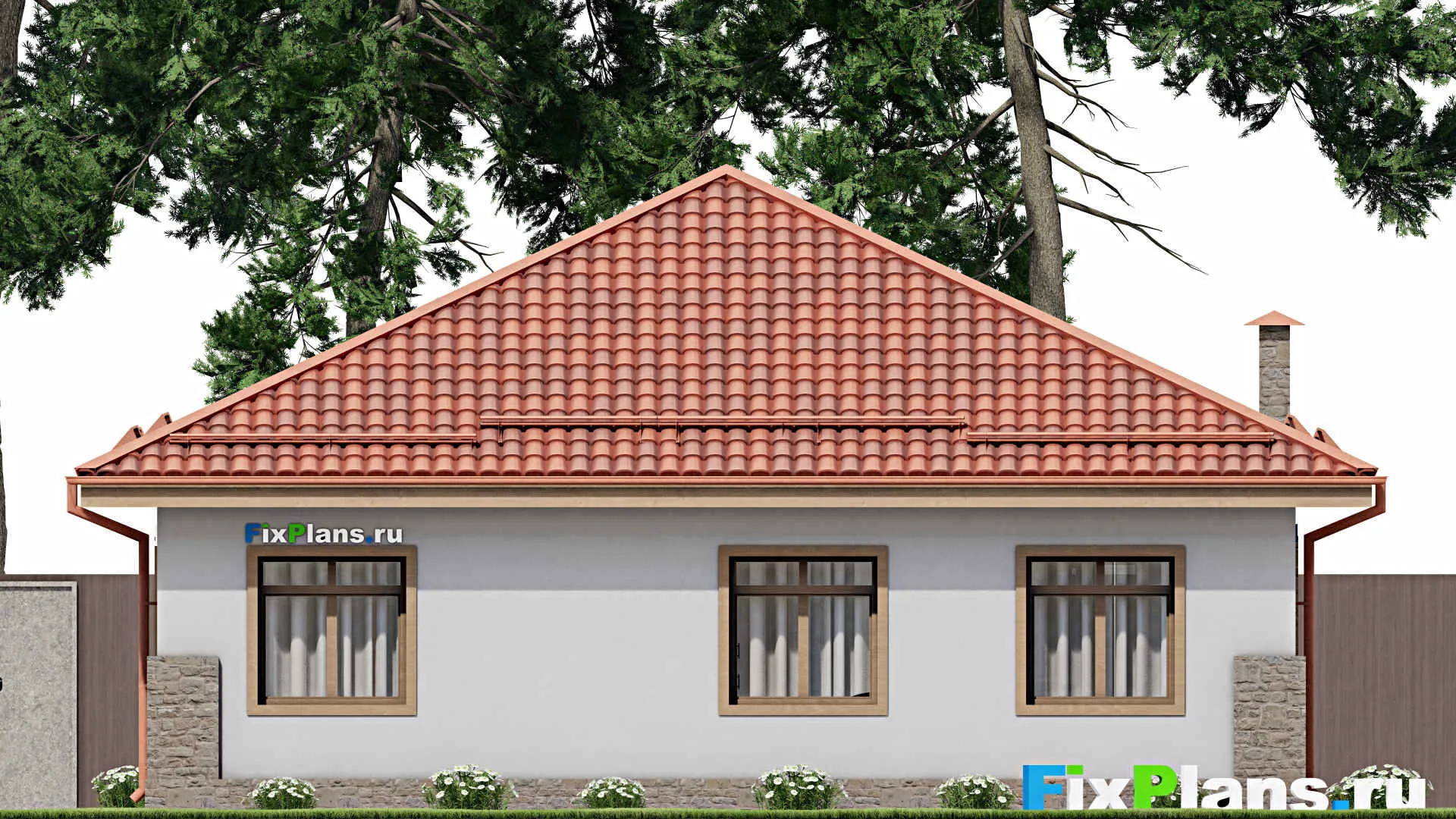 F-8495 - Проект одноэтажного дома 12 на 13, площадью 120 м² с террасой и 3 спальнями