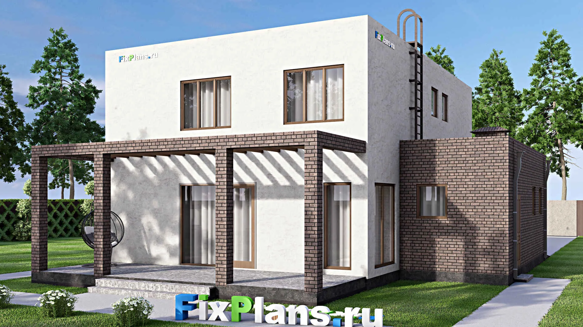 F-13724 - Проект двухэтажного дома 12 на 16, площадью 220 м² с террасой, гаражом на 1 машину и 4 спальнями