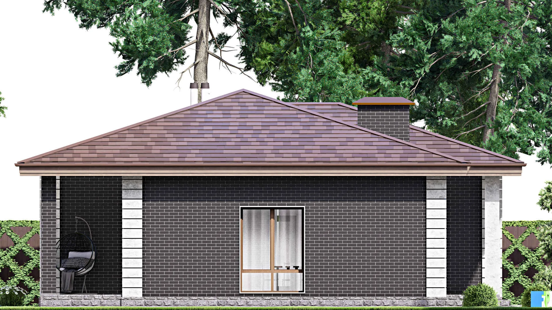 F-13985 - План одноэтажного дома 13 на 14, площадью 130 м² с террасой и 3 спальнями