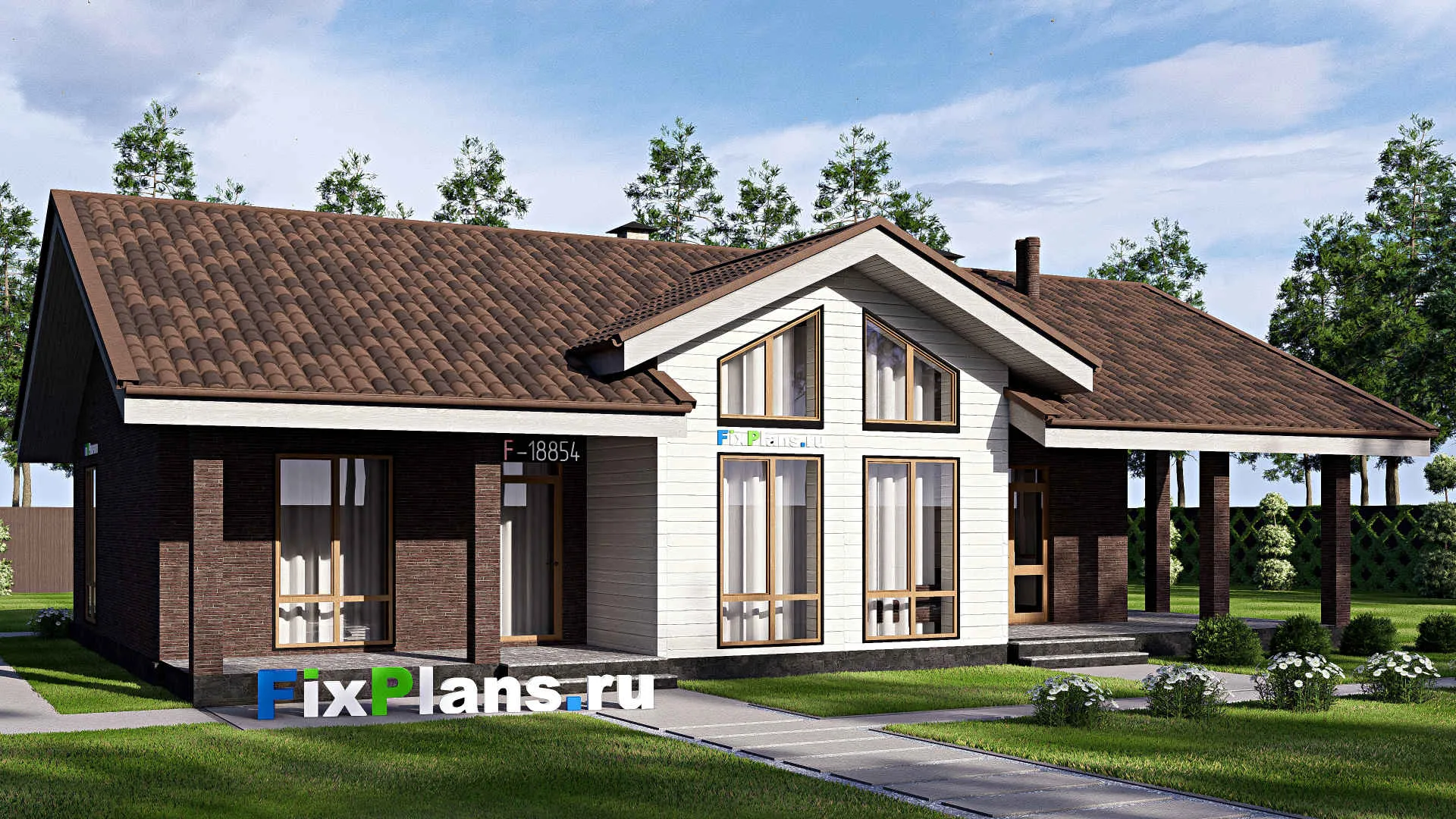 F-18854 - Проект одноэтажного дома 12 на 18, площадью 160 м² с террасой и 3 спальнями