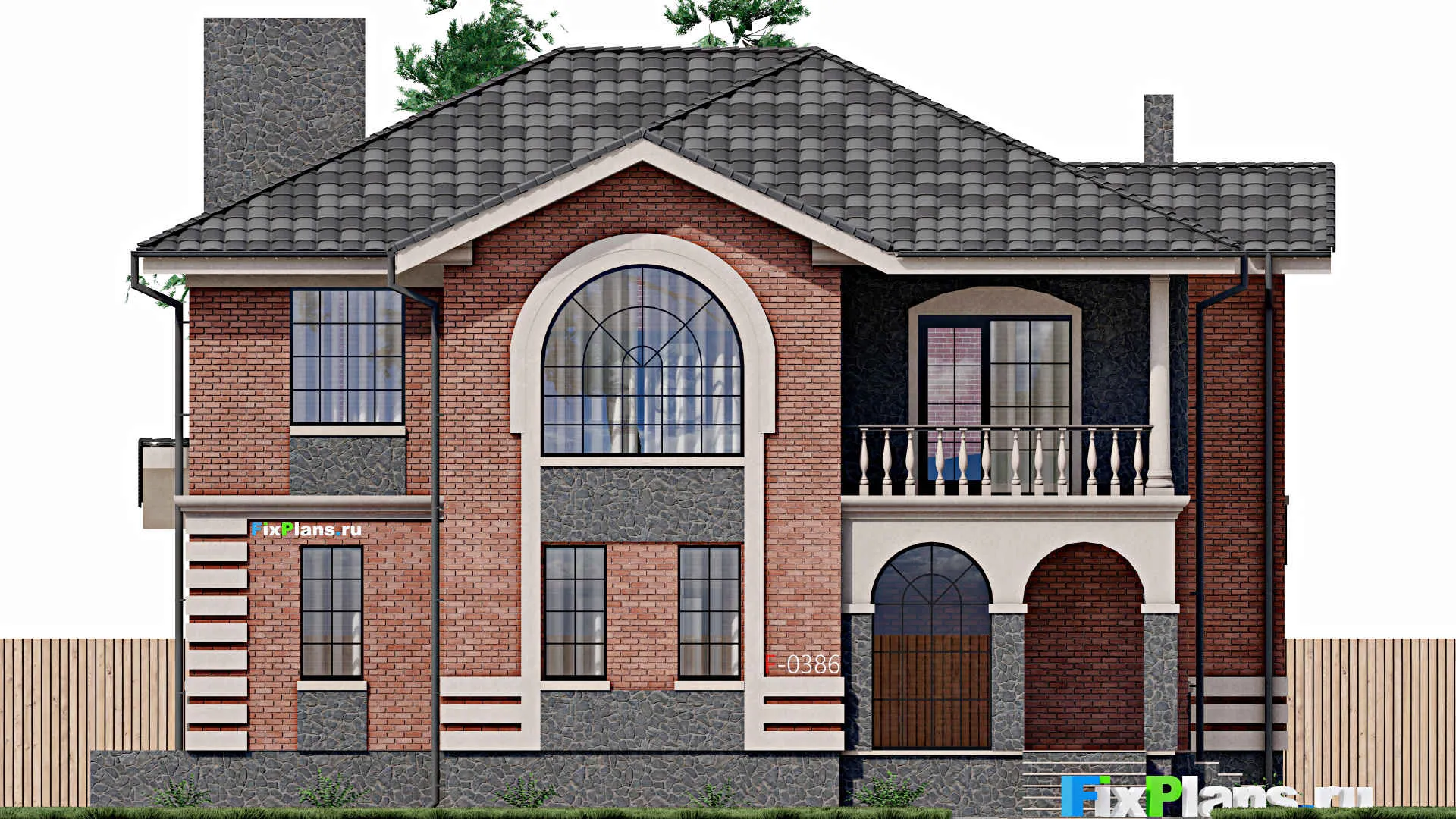 F-0395 - Проект двухэтажного дома 15 на 17, площадью 290 м² с террасой, балконом и 2 спальнями