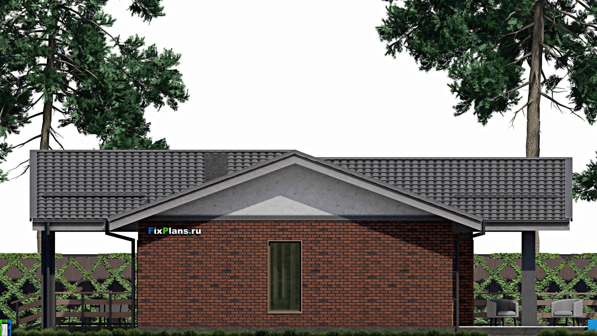 F-0512 - План одноэтажного дома 13 на 20, площадью 200 м² с террасой и 1 спальнями