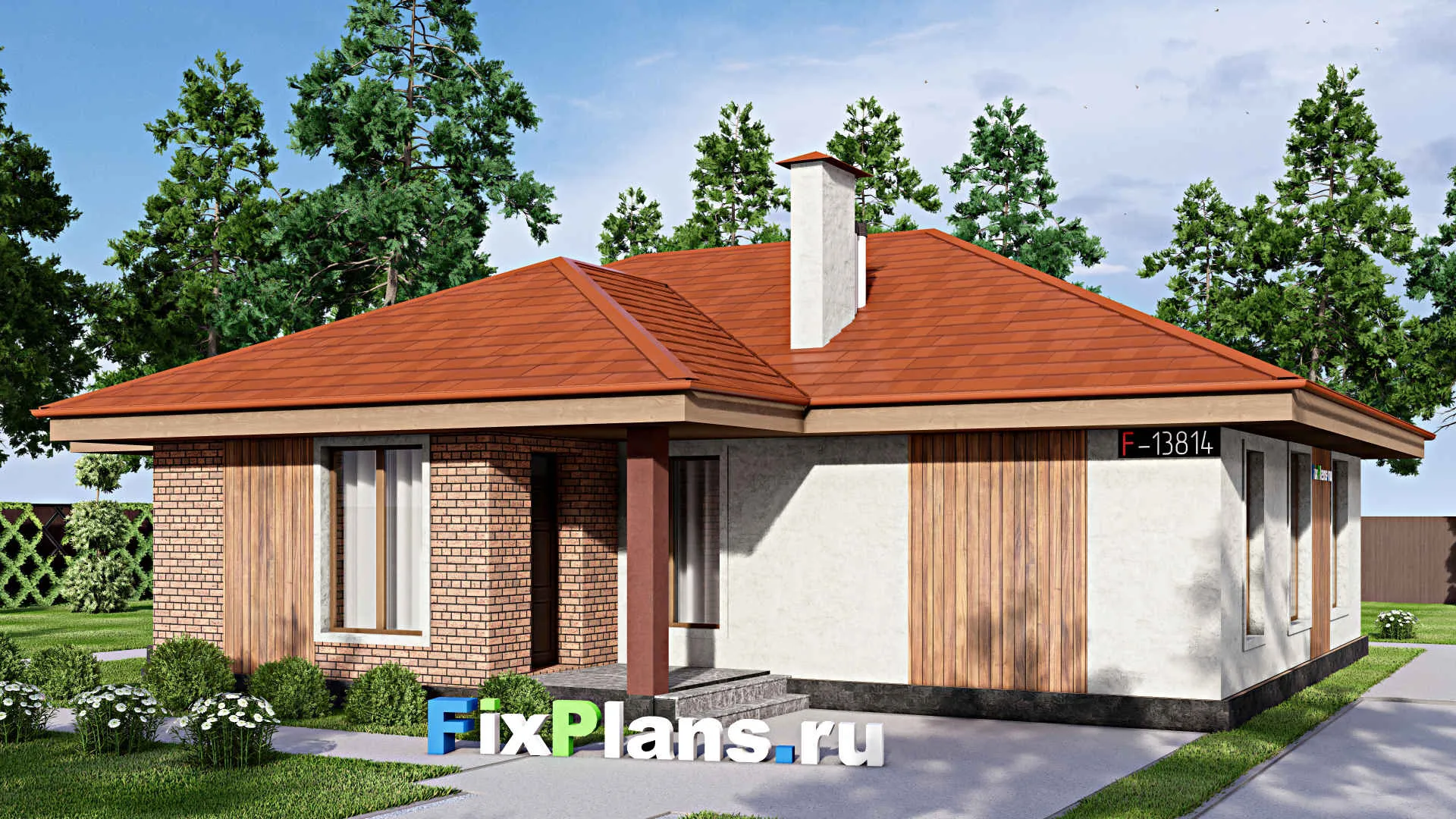 F-13814 - Проект одноэтажного дома 13 на 15, площадью 130 м² с 3 спальнями