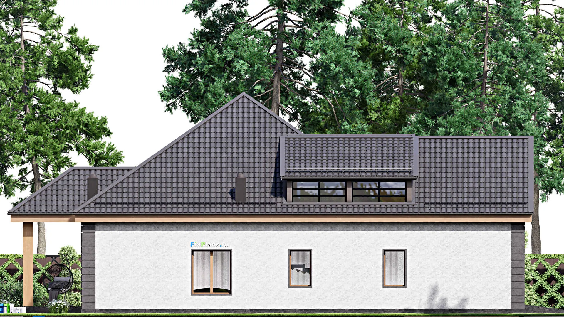 F-16919 - Проект одноэтажного дома 16 на 21, площадью 300 м² с гаражом на 2 машины и 5 спальнями