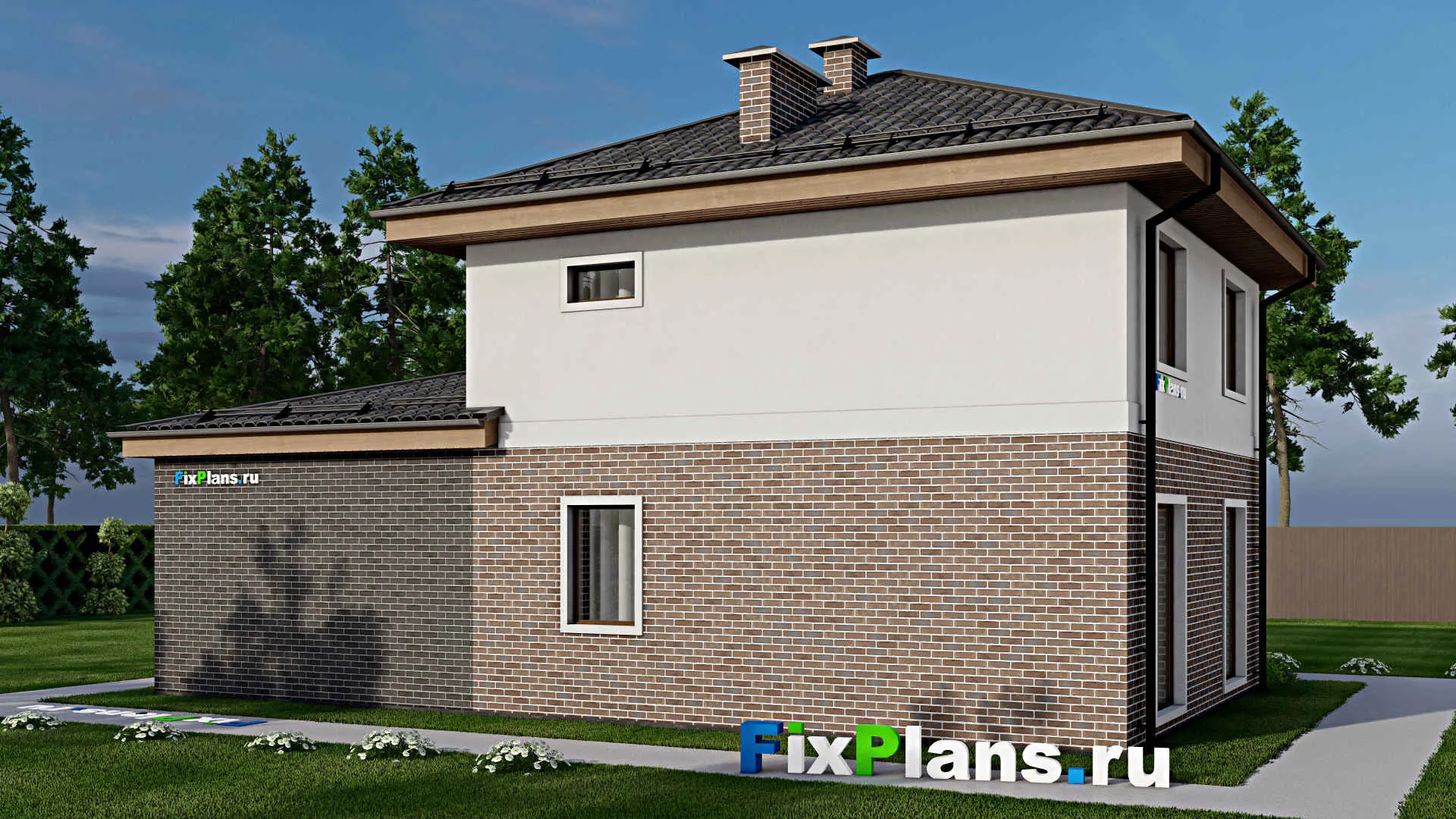 F-8486 - Проект двухэтажного дома 10 на 14, площадью 140 м² с гаражом на 2 машины и 3 спальнями