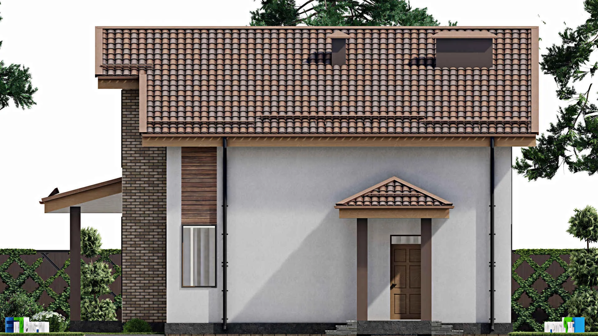 F-9107 - Планы дома с мансардой 13 на 15, площадью 190 м² с террасой и 4 спальнями