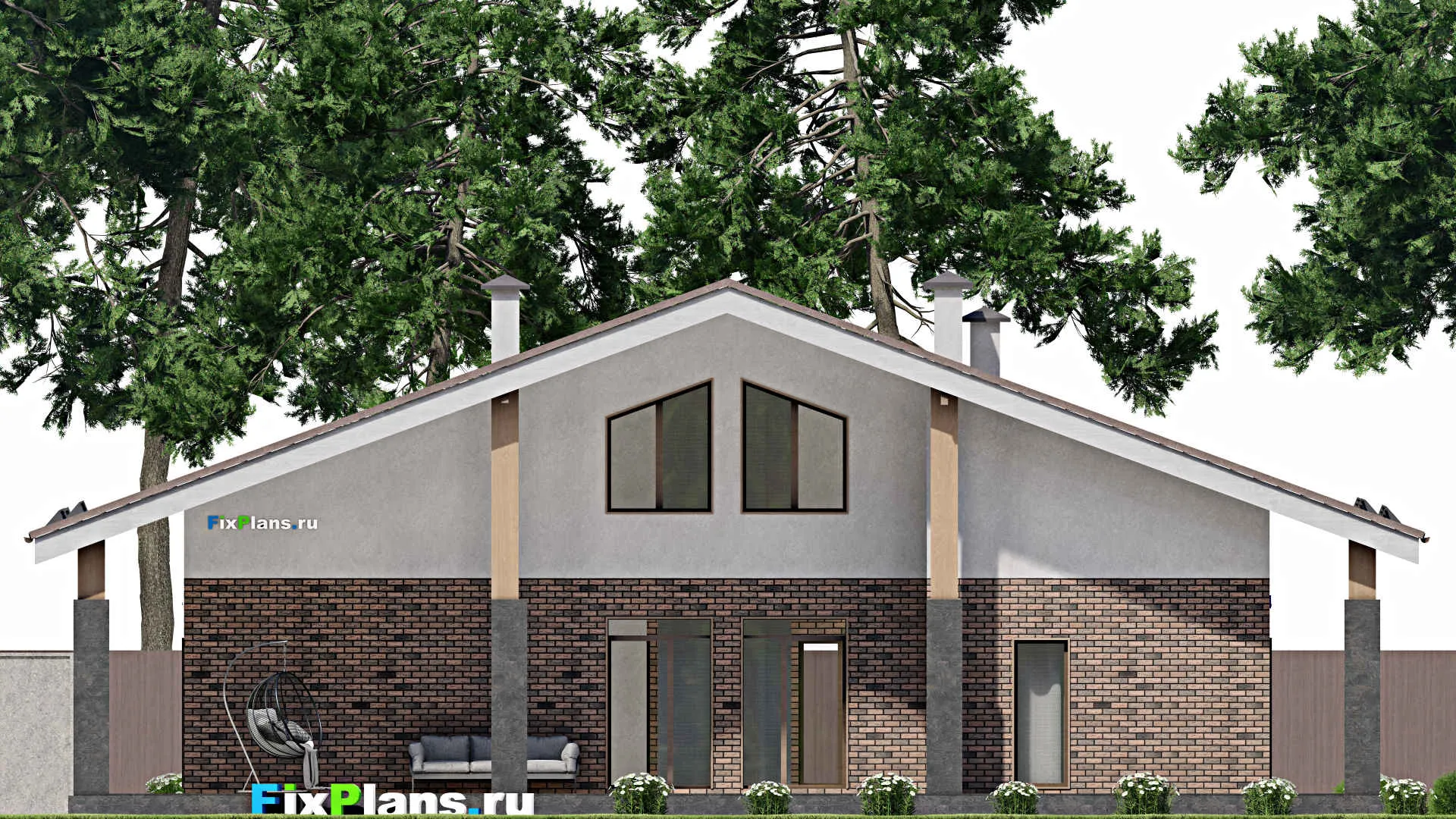 F-7091 - Проект дома с мансардой 19 на 19, площадью 340 м² с террасой, балконом и 4 спальнями