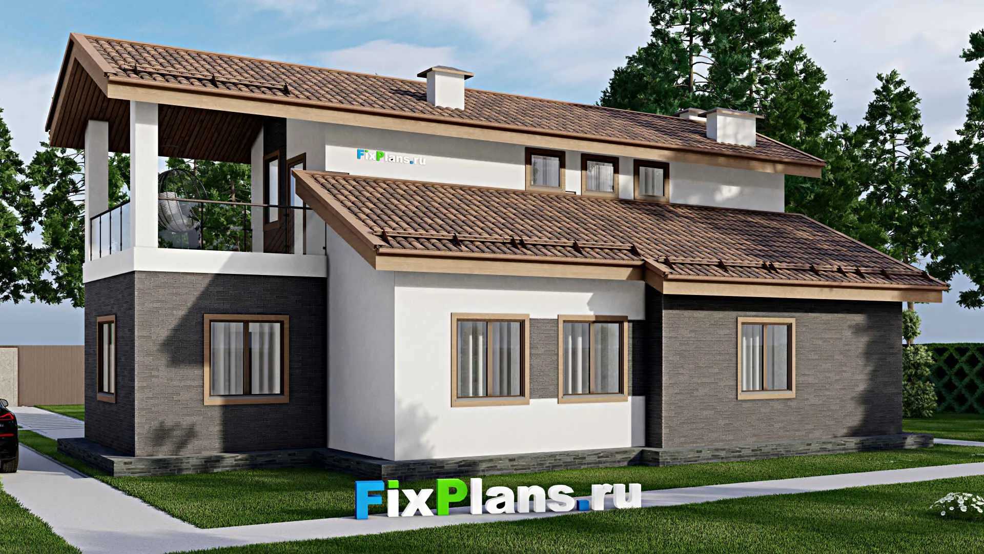 F-7379 - Планы дома с мансардой 11 на 17, площадью 180 м² с балконом и 3 спальнями