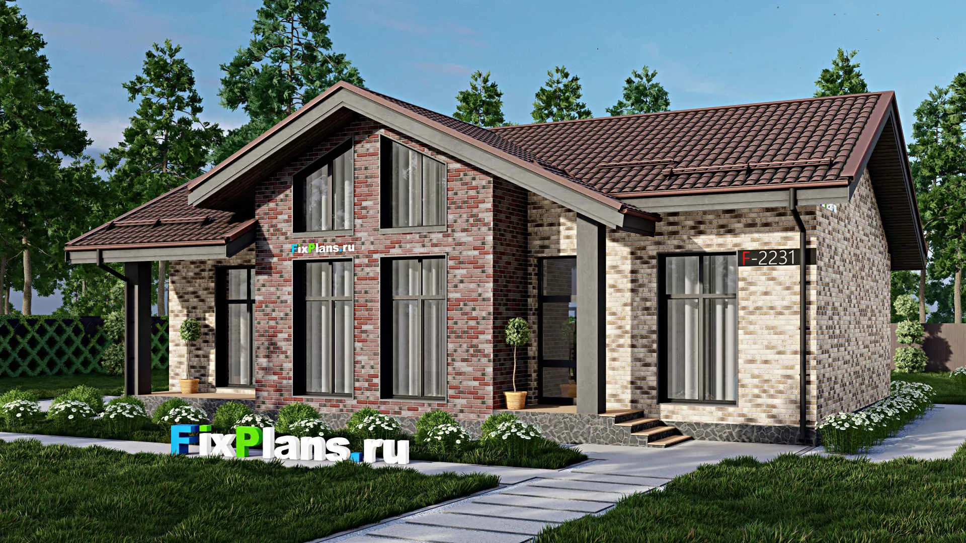 F-2231 - Проект одноэтажного дома 11 на 15, площадью 150 м² с террасой и 3 спальнями