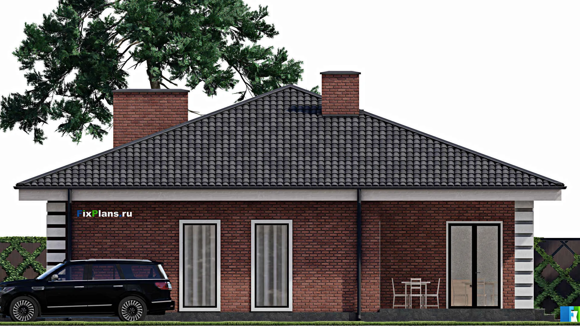 F-1223 - Проект одноэтажного дома 14 на 18, площадью 200 м² с баней и 4 спальнями