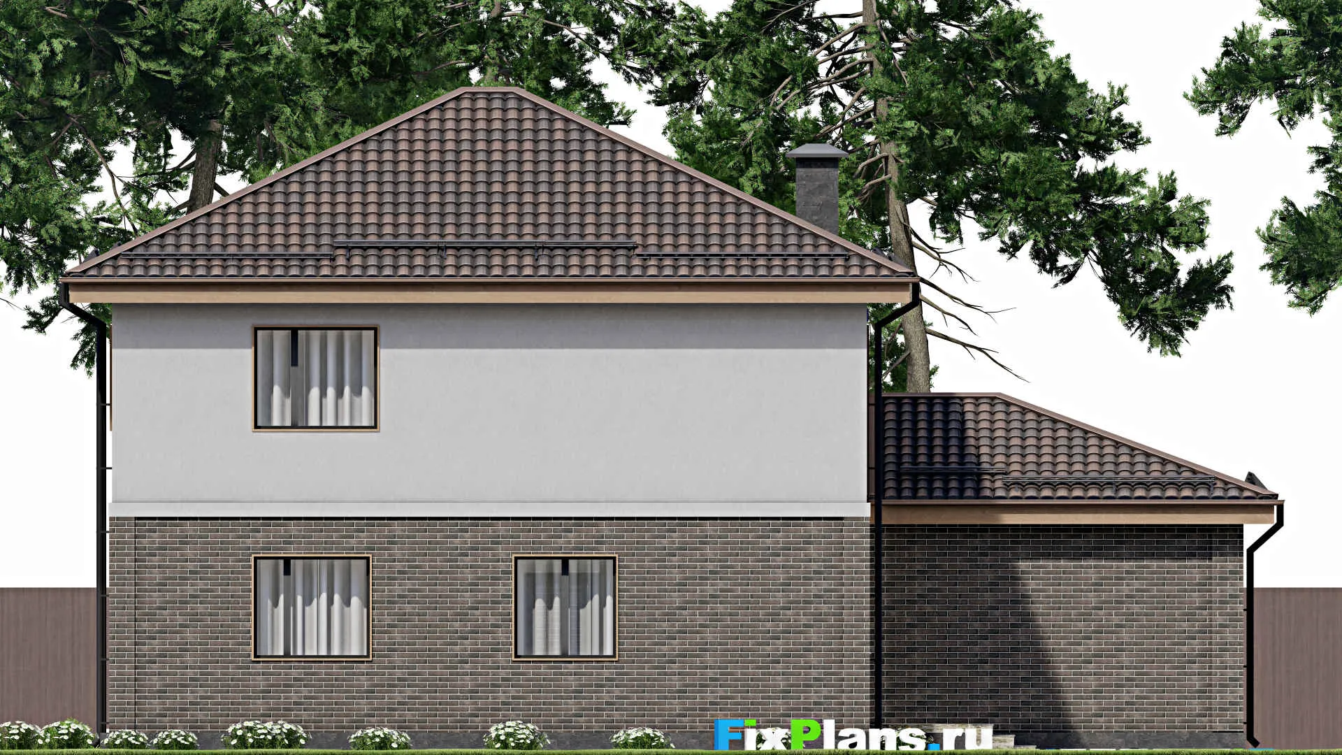 F-7568 - Планы двухэтажного дома 14 на 16, площадью 230 м² с балконом, гаражом на 1 машину и 3 спальнями