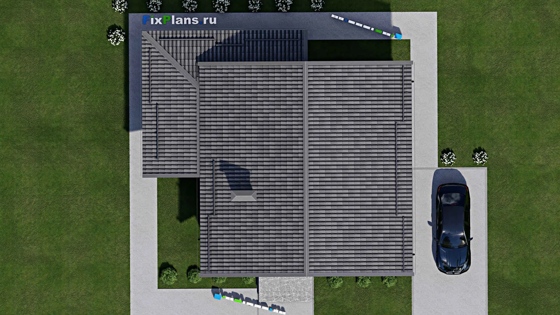 F-3860 - План одноэтажного дома 11 на 11, площадью 120 м² с террасой и 3 спальнями
