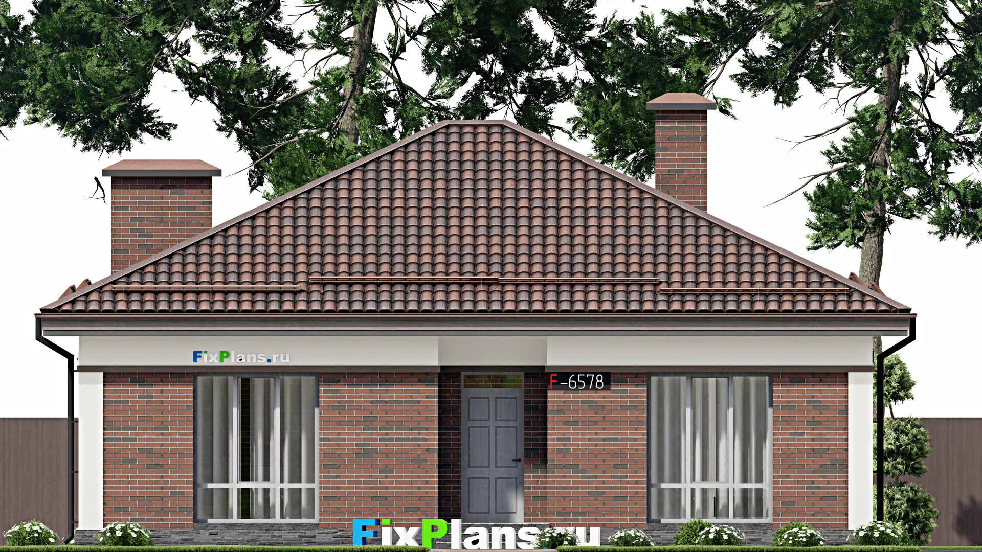 F-6578 - План одноэтажного дома 12 на 13, площадью 120 м² с террасой и 3 спальнями