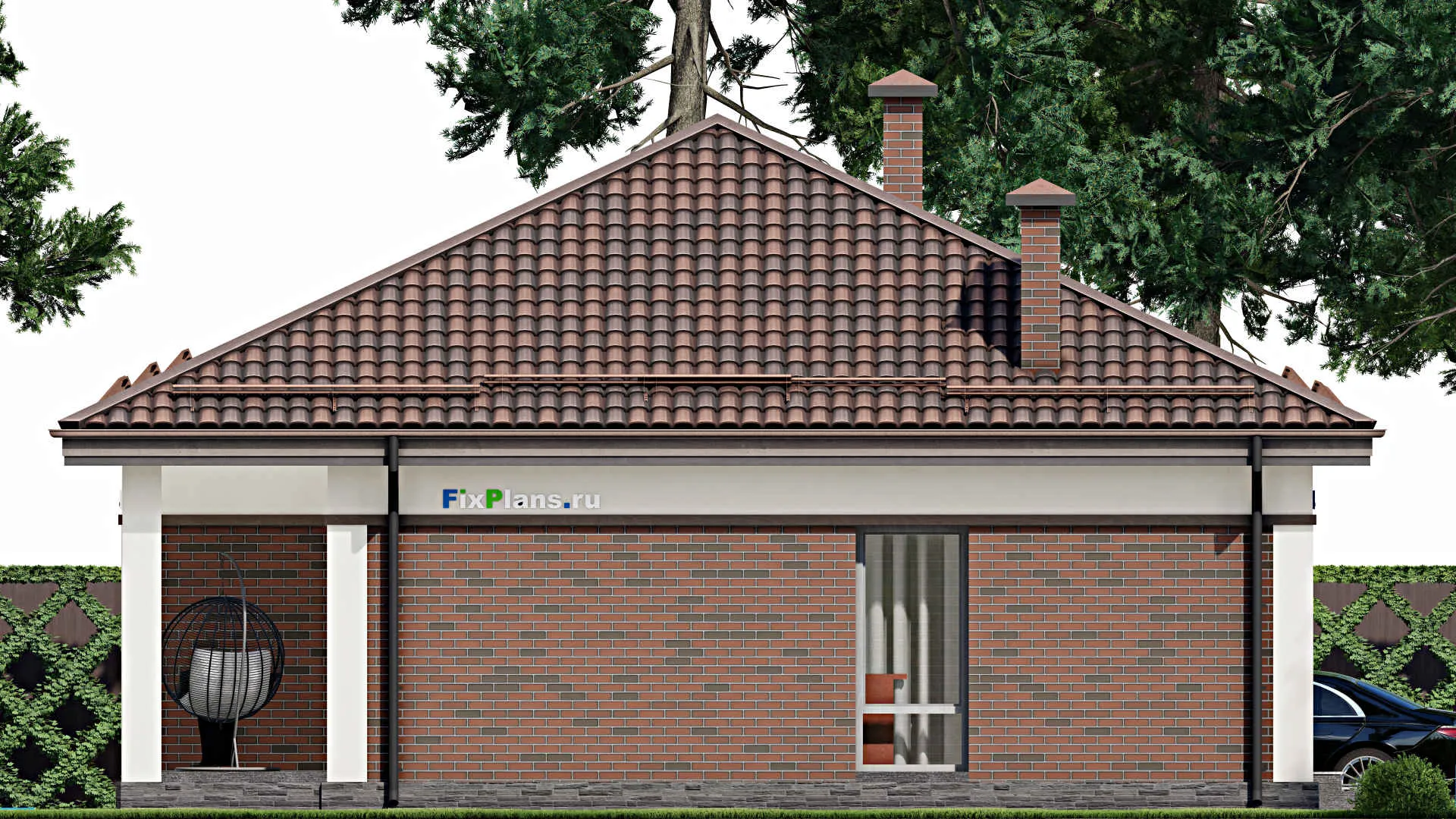 F-6578 - План одноэтажного дома 12 на 13, площадью 120 м² с террасой и 3 спальнями