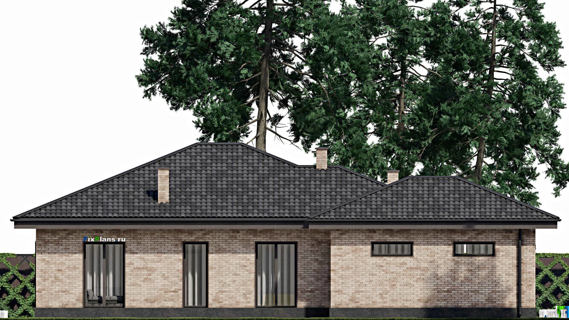 F-1826 - Проект одноэтажного дома 14 на 19, площадью 160 м² с гаражом на 1 машину и 3 спальнями