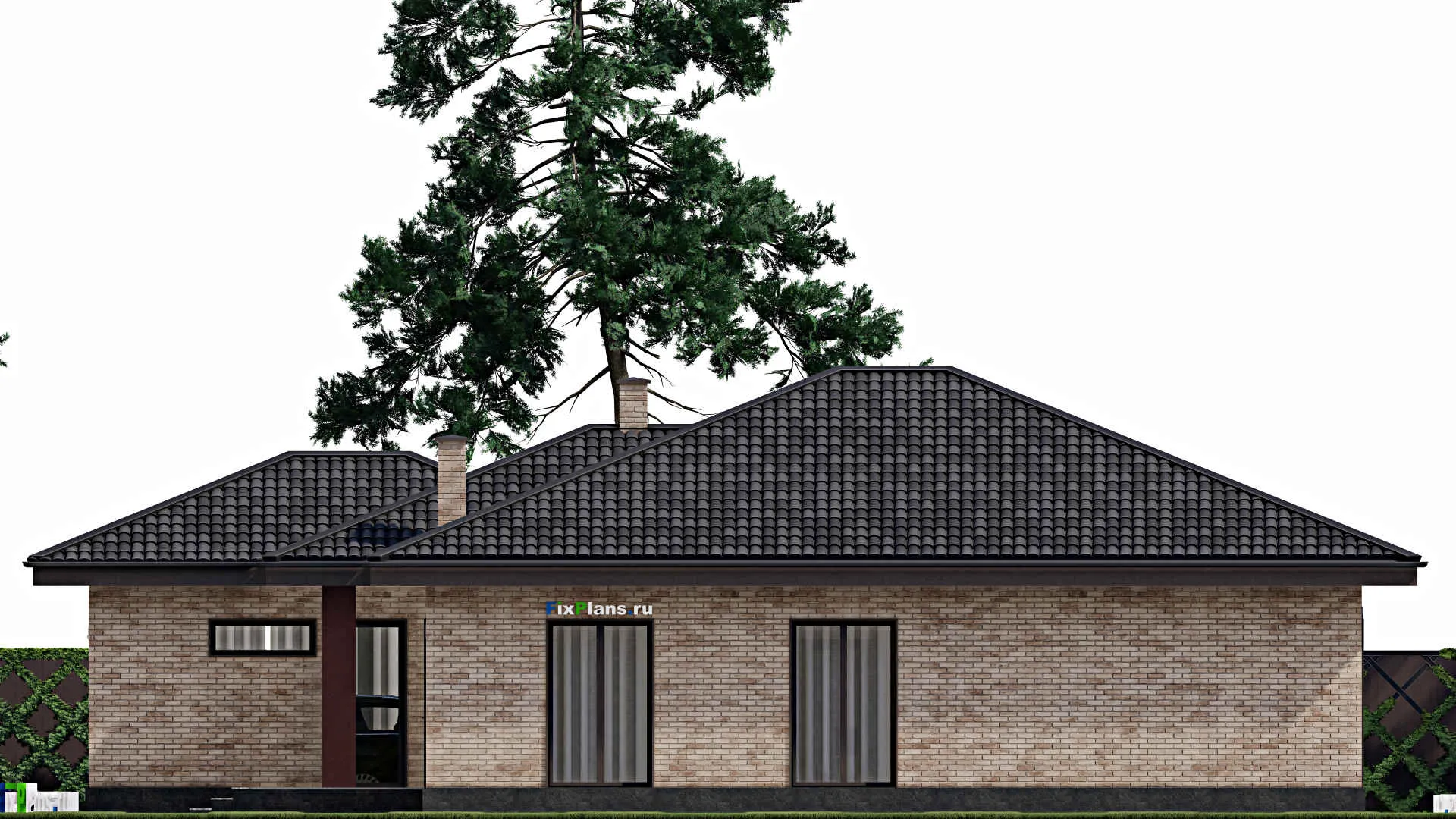 F-1826 - Проект одноэтажного дома 14 на 19, площадью 160 м² с гаражом на 1 машину и 3 спальнями