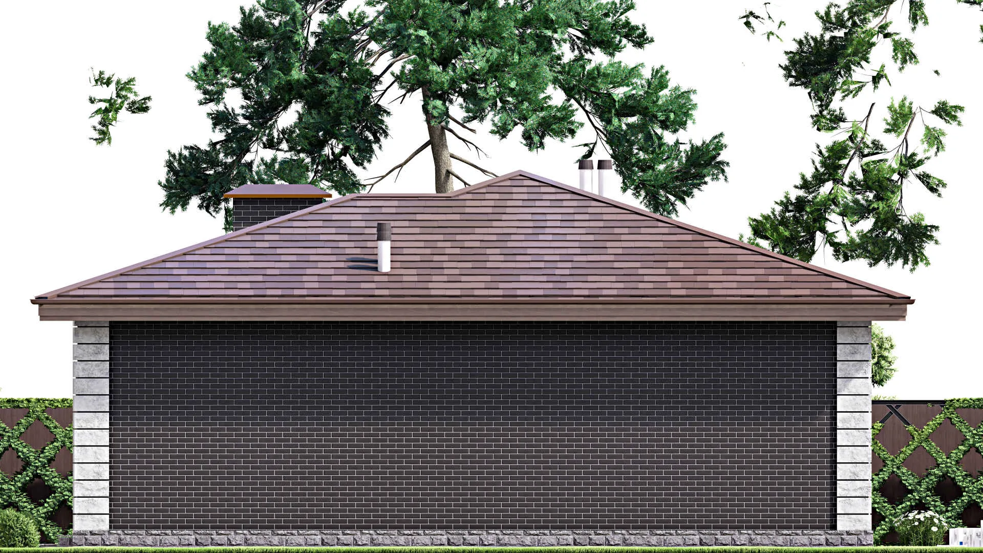 F-13985 - План одноэтажного дома 13 на 14, площадью 130 м² с террасой и 3 спальнями