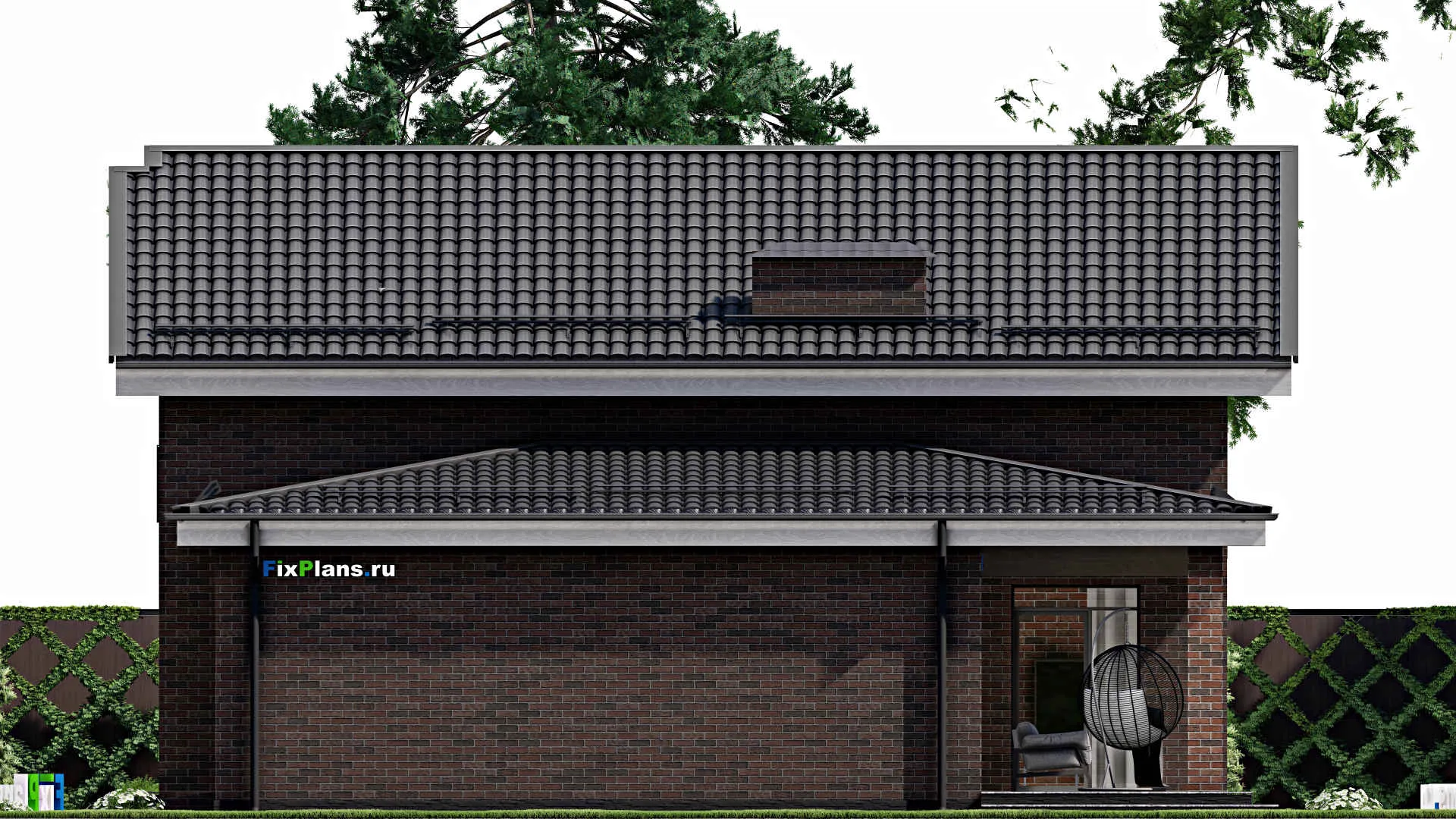 F-5372 - Планы дома с мансардой 13 на 13, площадью 200 м² с террасой, балконом, гаражом на 1 машину и 5 спальнями