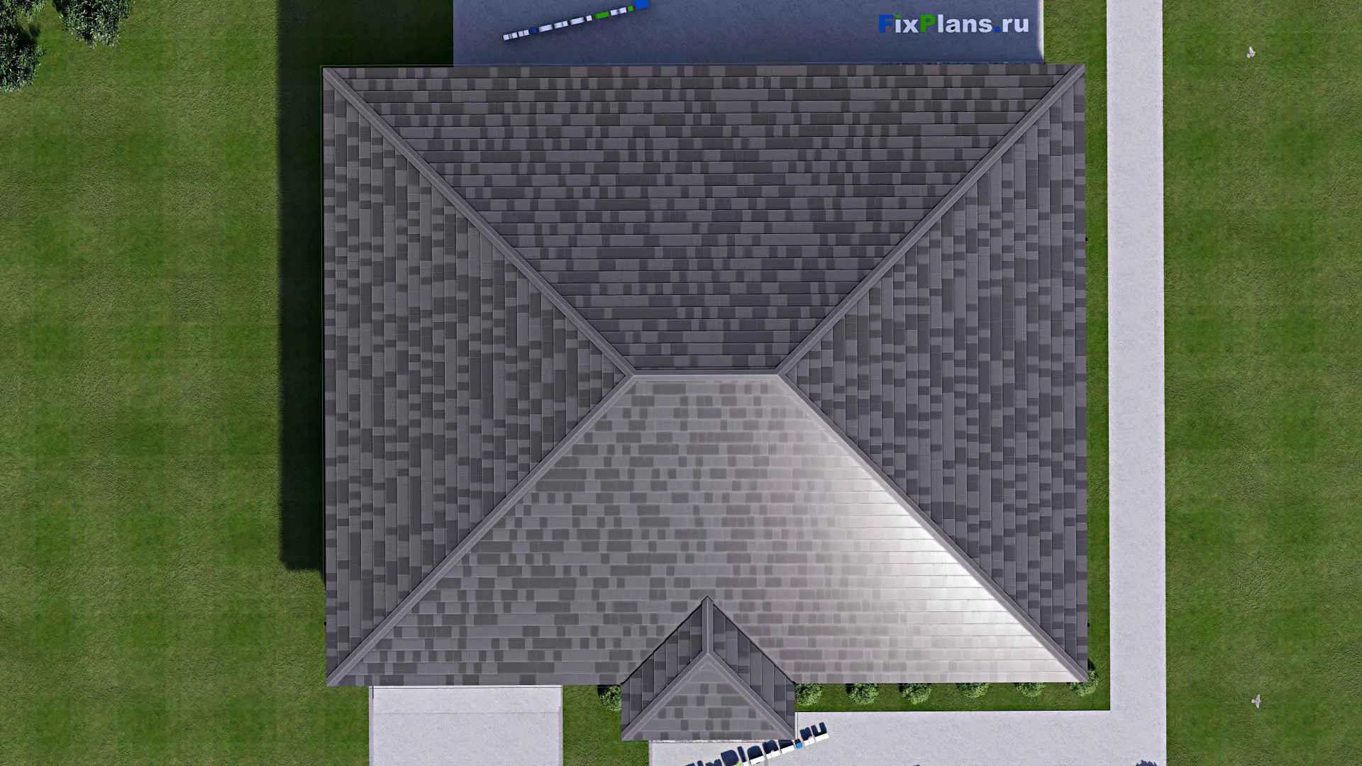 F-12914 - План одноэтажного дома 17 на 20, площадью 360 м² с террасой, цокольным этажом, баней, гаражом на 1 машину и 2 спальнями