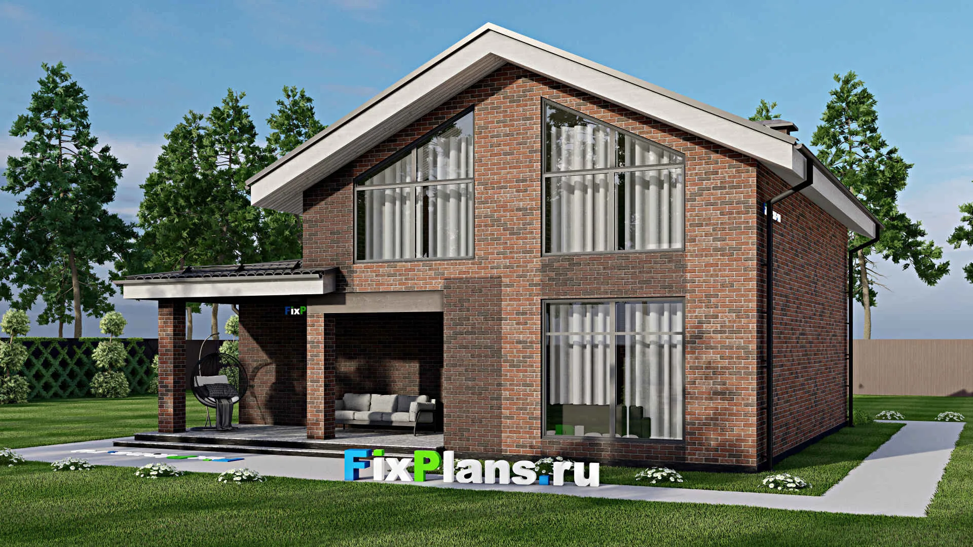 F-5372 - Планы дома с мансардой 13 на 13, площадью 200 м² с террасой, балконом, гаражом на 1 машину и 5 спальнями