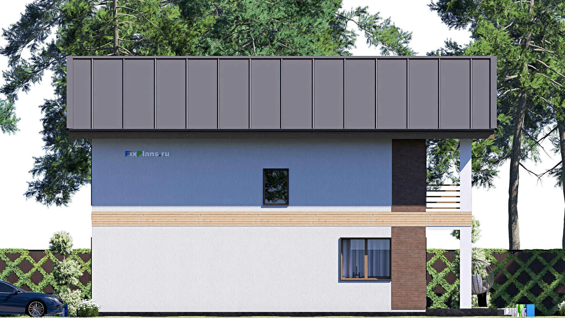 F-19052 - Планы двухэтажного дома 10 на 15, площадью 200 м² с террасой, балконом и 5 спальнями