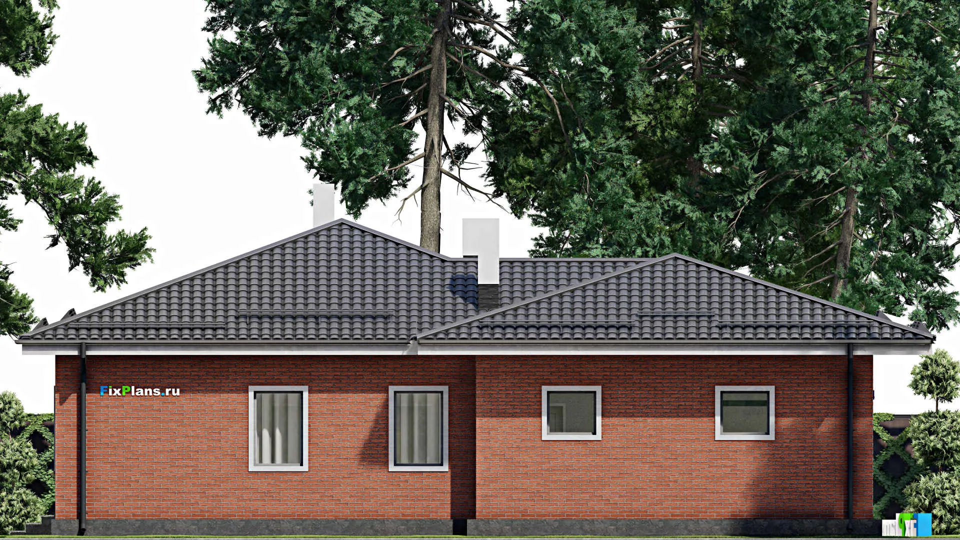 F-4958 - Проект одноэтажного дома 14 на 16, площадью 150 м² с террасой, гаражом на 1 машину и 2 спальнями