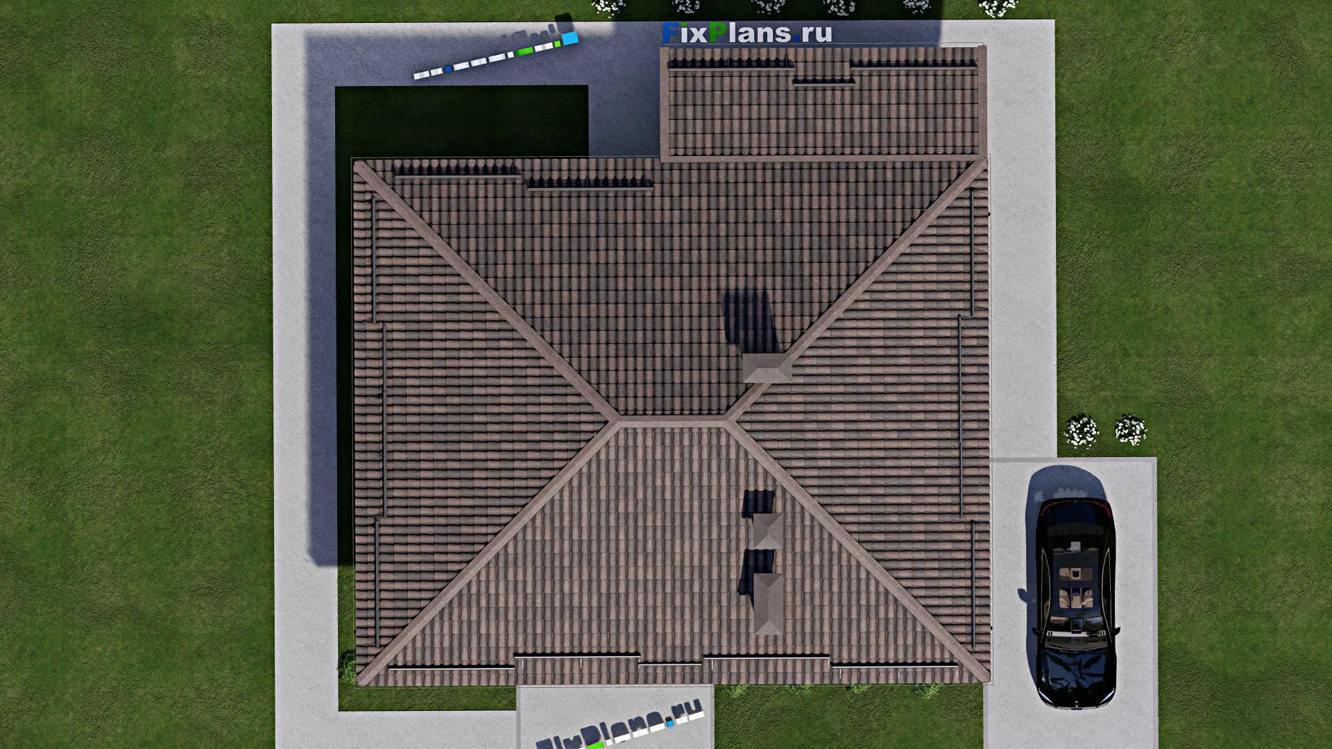 F-6713 - План одноэтажного дома 11 на 14, площадью 140 м² с террасой и 3 спальнями