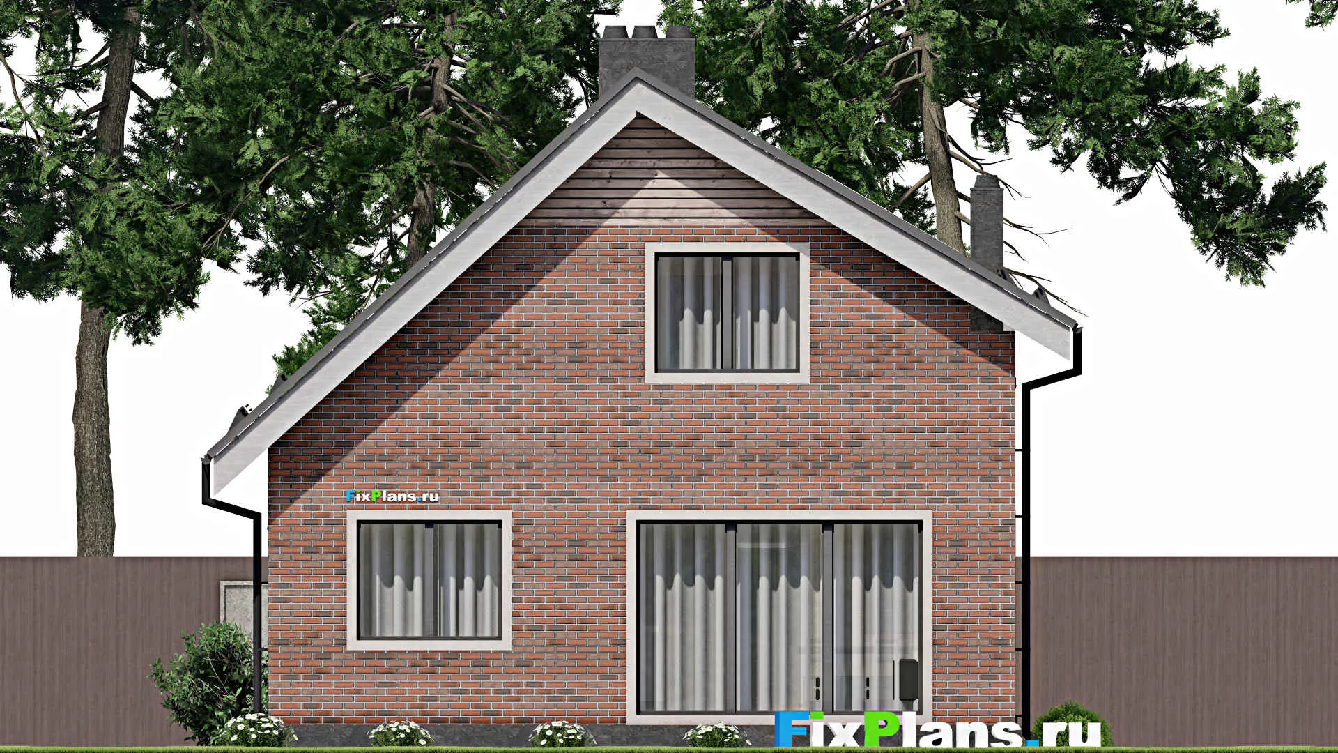 F-3059 - Планы дома с мансардой 9 на 14, площадью 150 м² с балконом, гаражом на 1 машину и 3 спальнями