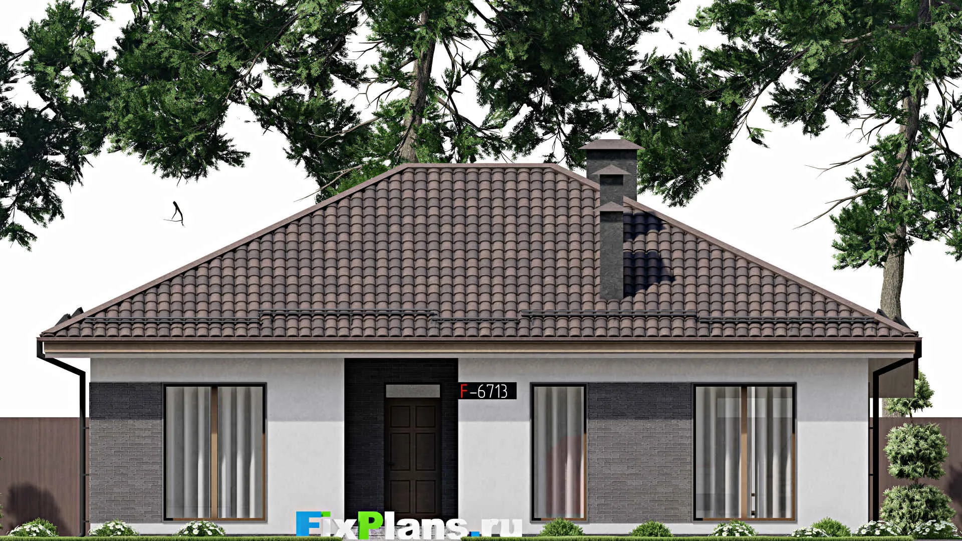 F-6713 - План одноэтажного дома 11 на 14, площадью 140 м² с террасой и 3 спальнями