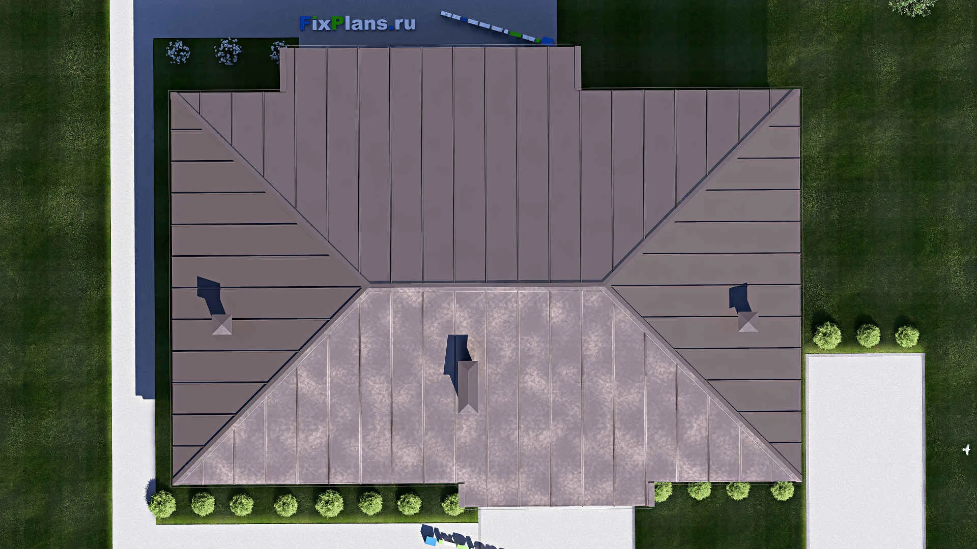 F-17747 - План одноэтажного дома 15 на 21, площадью 220 м² с террасой и 3 спальнями