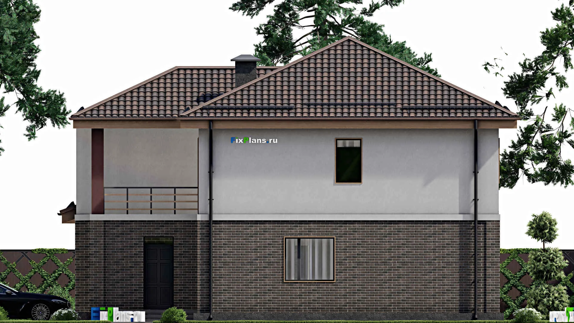 F-7568 - Планы двухэтажного дома 14 на 16, площадью 230 м² с балконом, гаражом на 1 машину и 3 спальнями