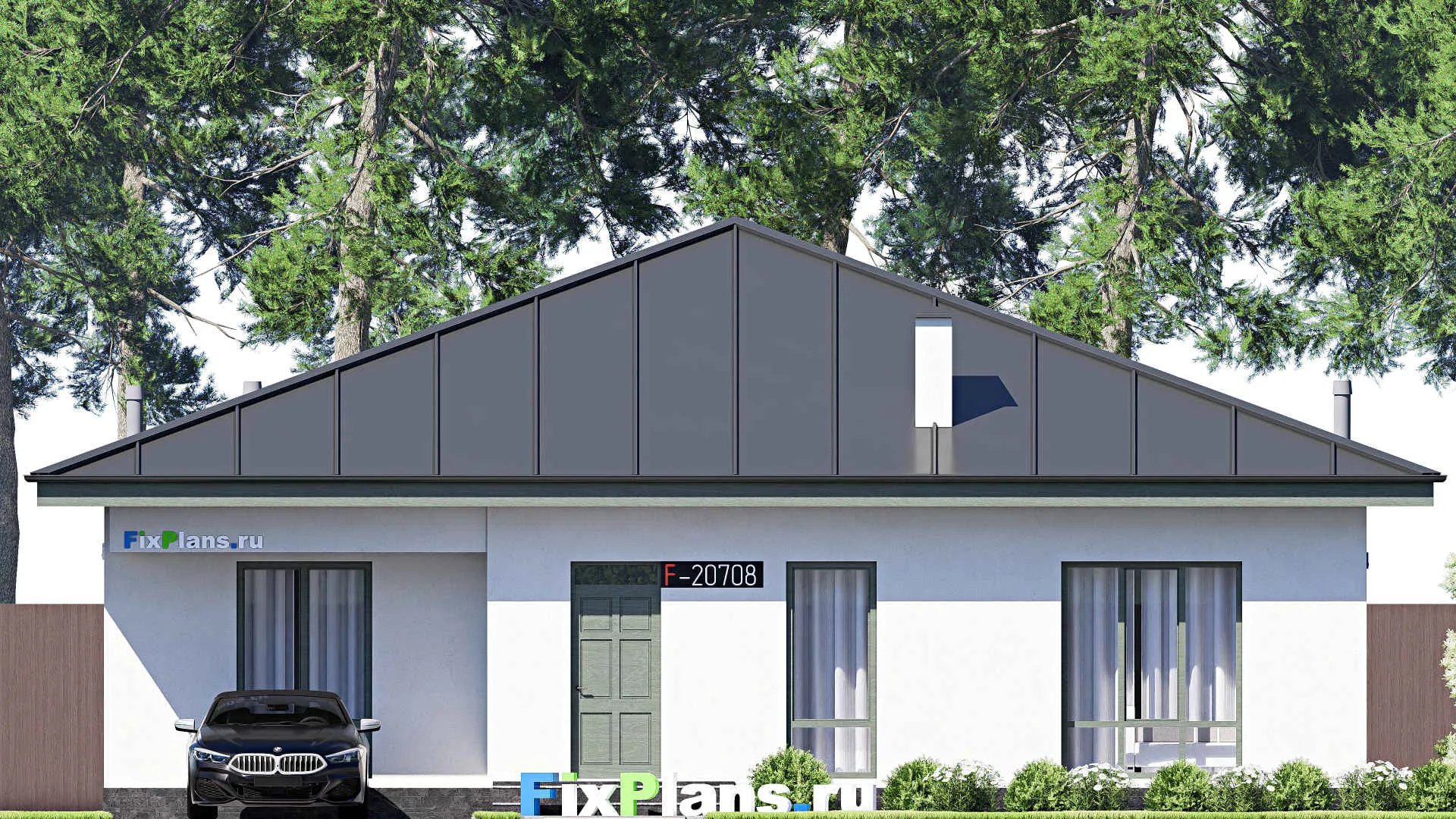 F-20708 - Проект одноэтажного дома 14 на 19, площадью 180 м² с террасой и 1 спальнями