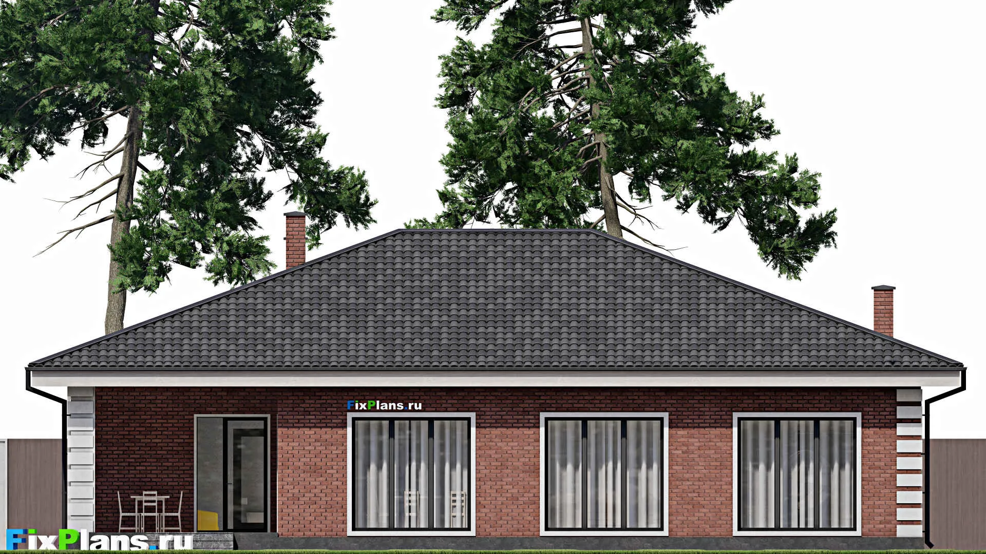 F-1223 - Проект одноэтажного дома 14 на 18, площадью 200 м² с баней и 4 спальнями