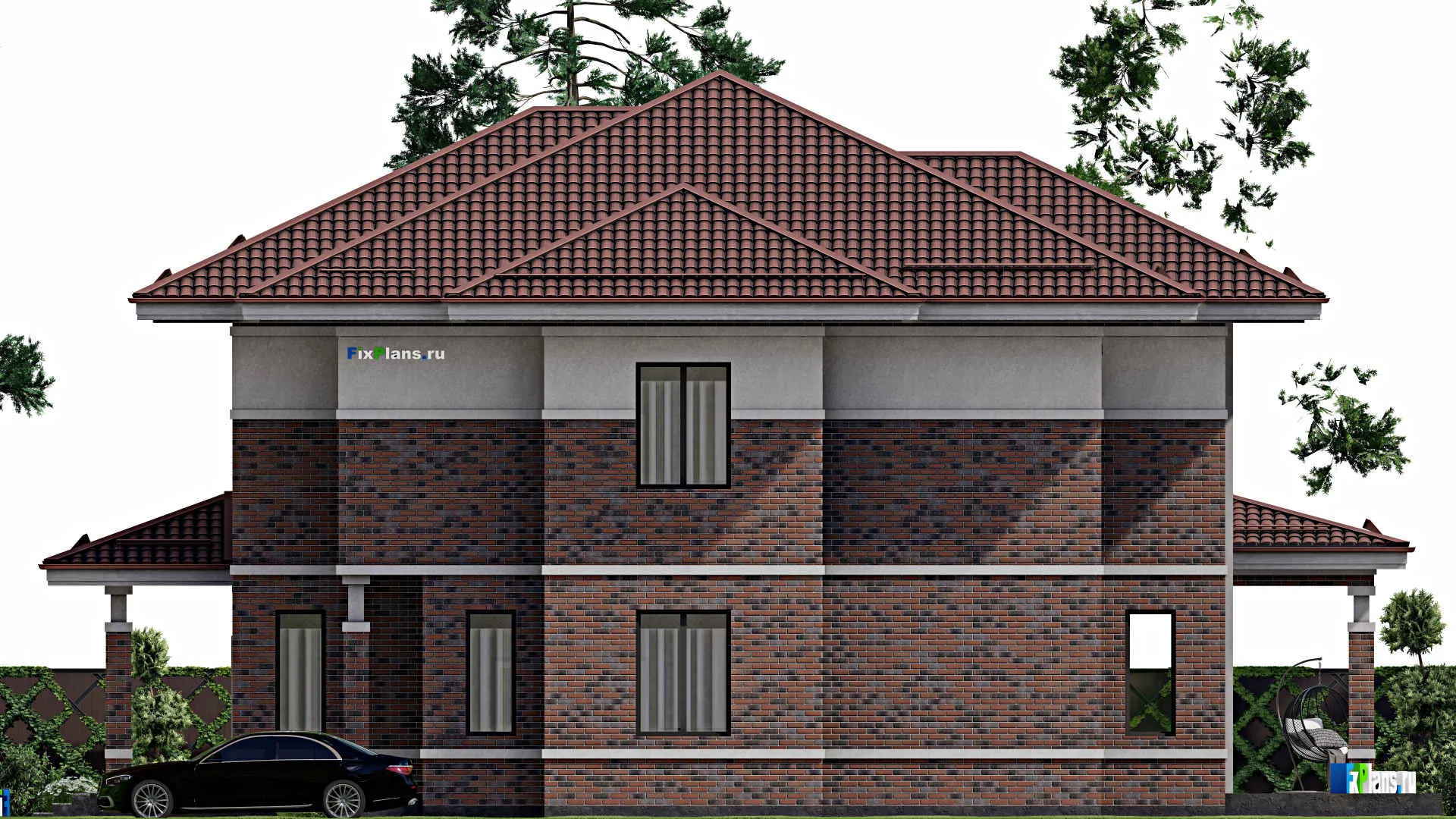 F-2717 - Планы двухэтажного дома 16 на 17, площадью 380 м² с террасой и 7 спальнями