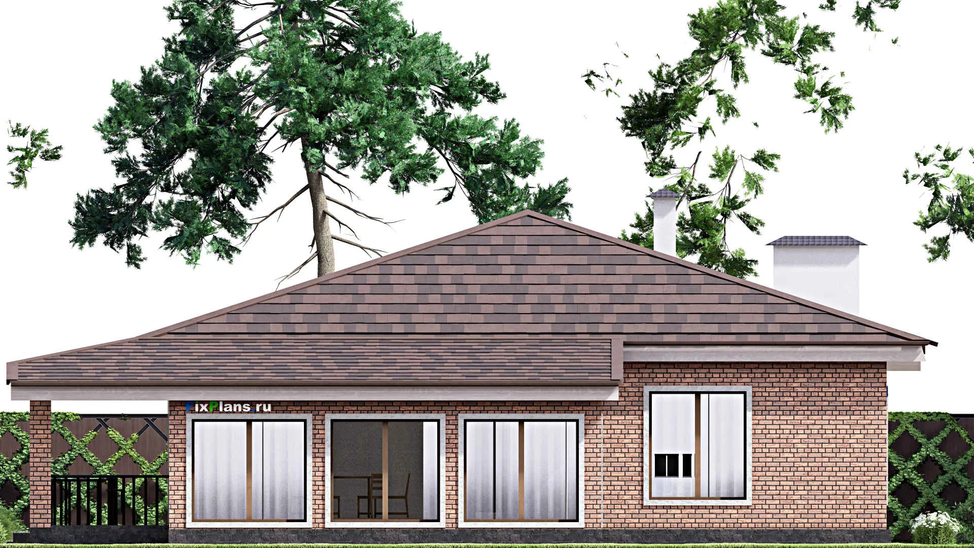 F-14273 - Проект одноэтажного дома 16 на 22, площадью 240 м² с террасой и 4 спальнями