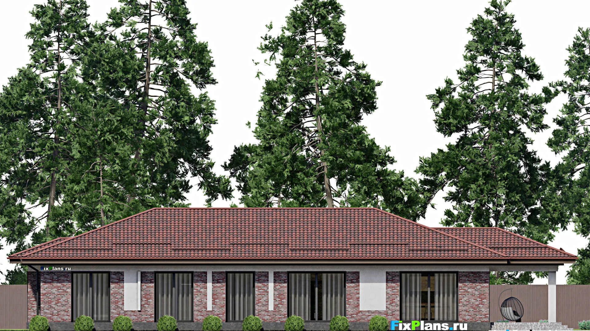 F-1898 - Проект одноэтажного дома 13 на 24, площадью 250 м² с террасой и 4 спальнями