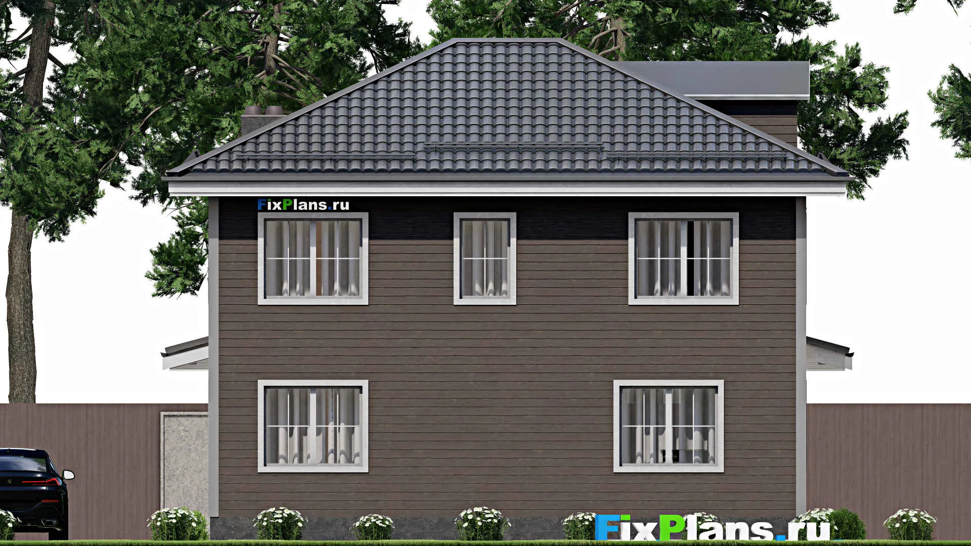 F-3221 - Планы двухэтажного дома 10 на 11, площадью 140 м² с террасой и 3 спальнями