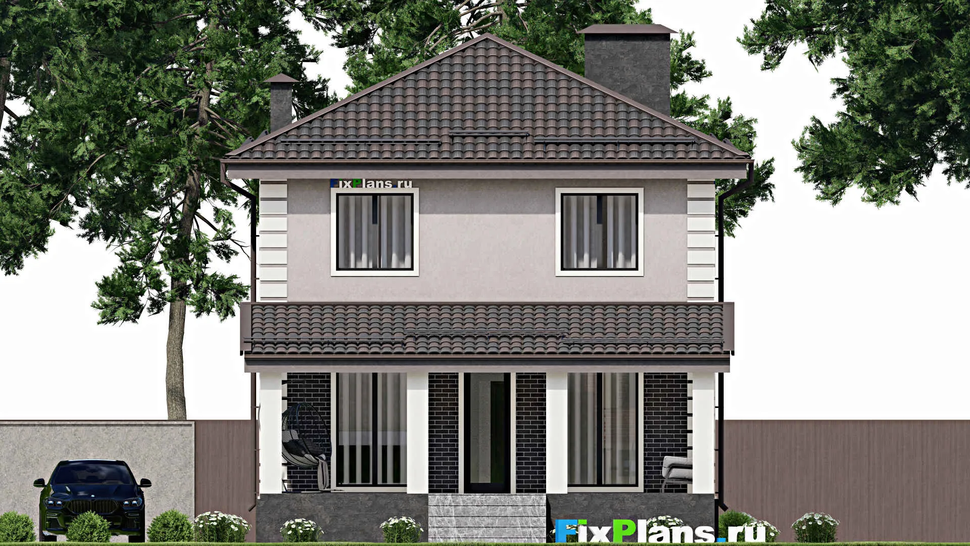 F-6452 - Проект двухэтажного дома 9 на 15, площадью 150 м² с террасой и 3 спальнями