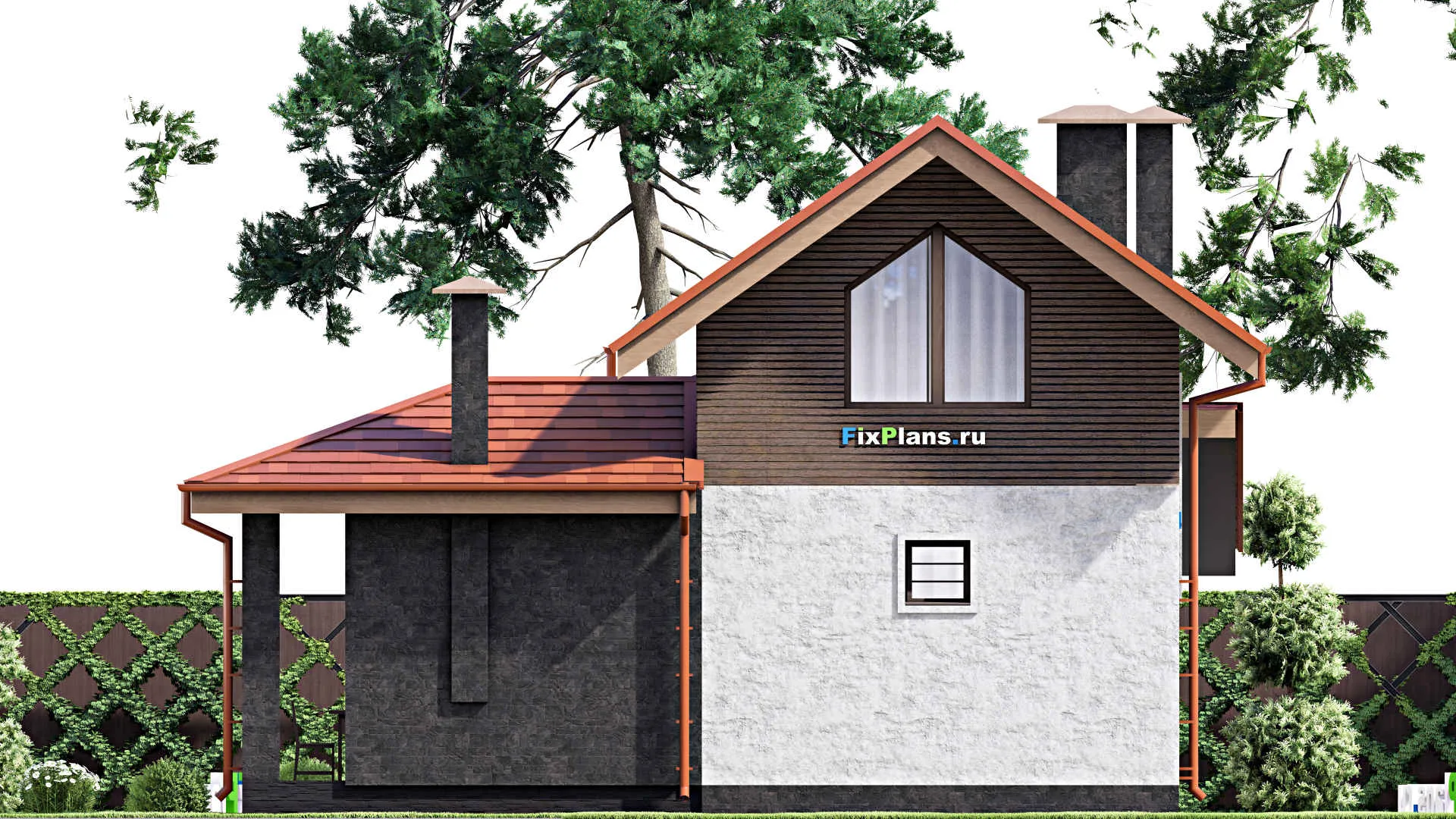 F-15443 - Проект бани 11 на 15, площадью 130 м² с комнатой отдыха, терассой, мансардой, санузлом и 2 спальнями
