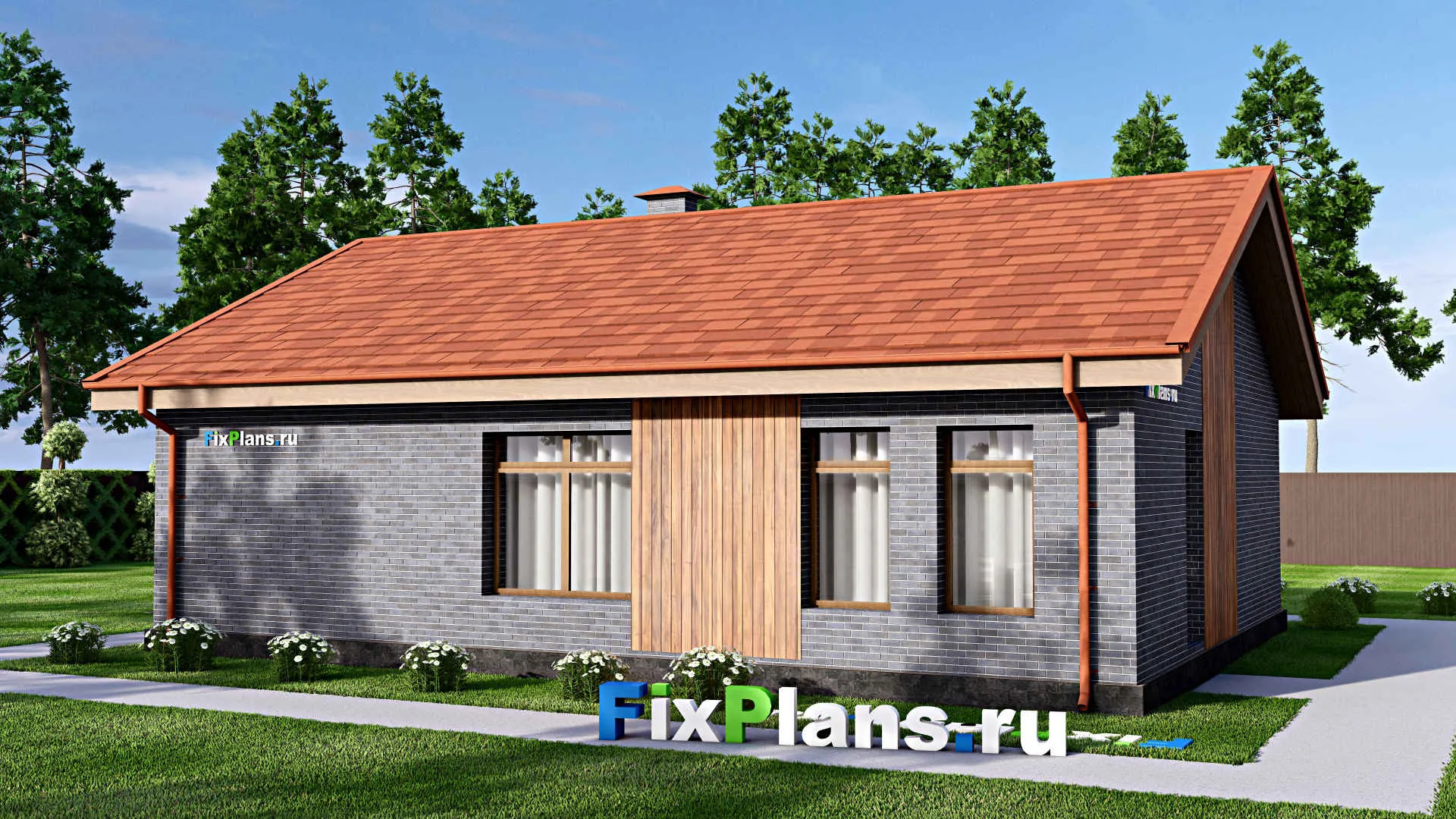 F-13787 - Проект одноэтажного дома 11 на 13, площадью 100 м² с 3 спальнями