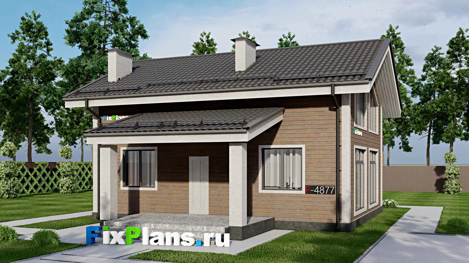 F-4877 - Проект дома с мансардой 8 на 10, площадью 130 м² с террасой и 4 спальнями