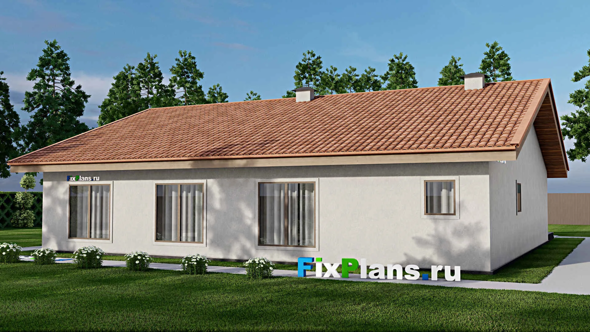 F-10052 - Проект одноэтажного дома 17 на 17, площадью 230 м² с 3 спальнями